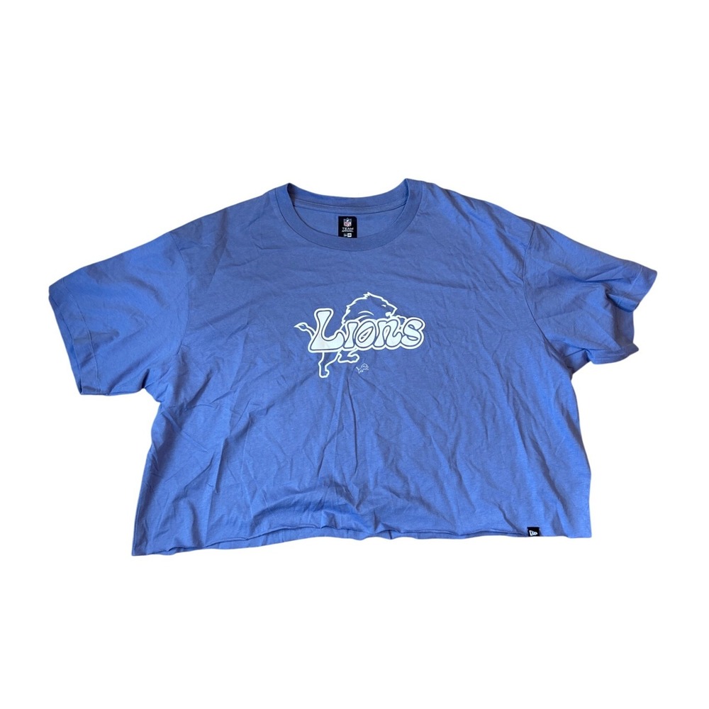 NFL Team Apparel Detroit Lions T-Shirt Women Blue New Cropped Graphic SIZE XL